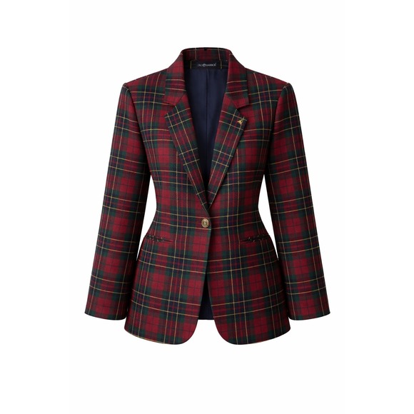 Sag Harbor Jackets & Blazers - Sag Harbor Womens Red Green Plaid Wool Blend Blazer Jacket Size 12 Style 3629